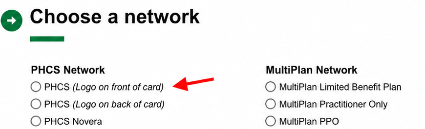 Choose PHCS in the top left of the MultiPlan network search